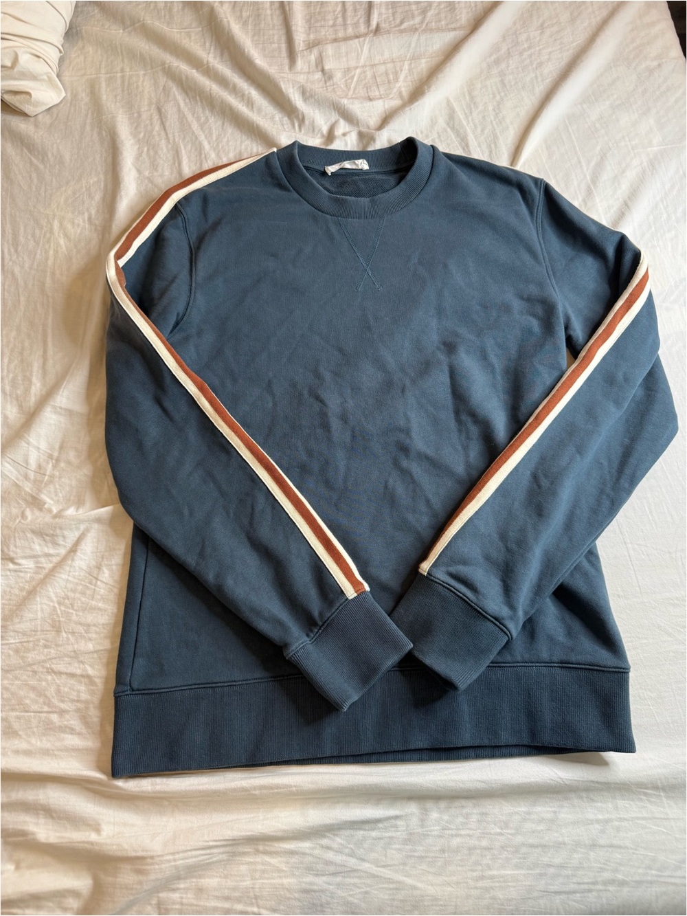 Men's Navy Crewneck Sweatshirt with Contrast Stripe